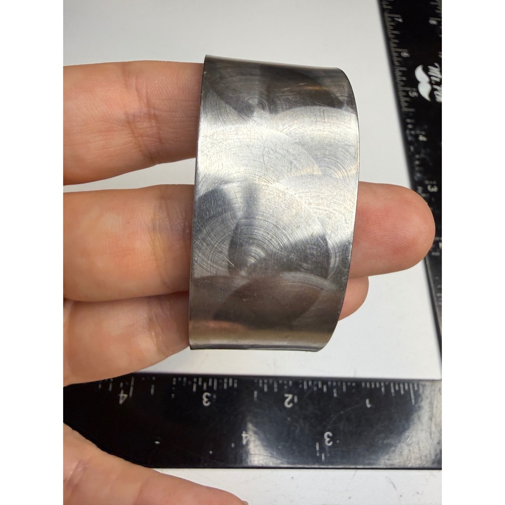 Brushed Silver Tone Wide Metal Cuff Bracelet Swirl Textured Industrial Modern